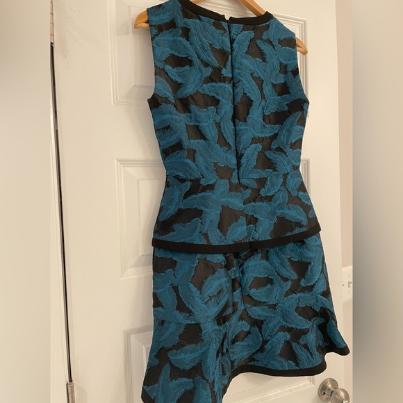 BCBGMaxAzria Suni Jacquard Black Teal Fit & Flare Dress - Picture 2 of 8